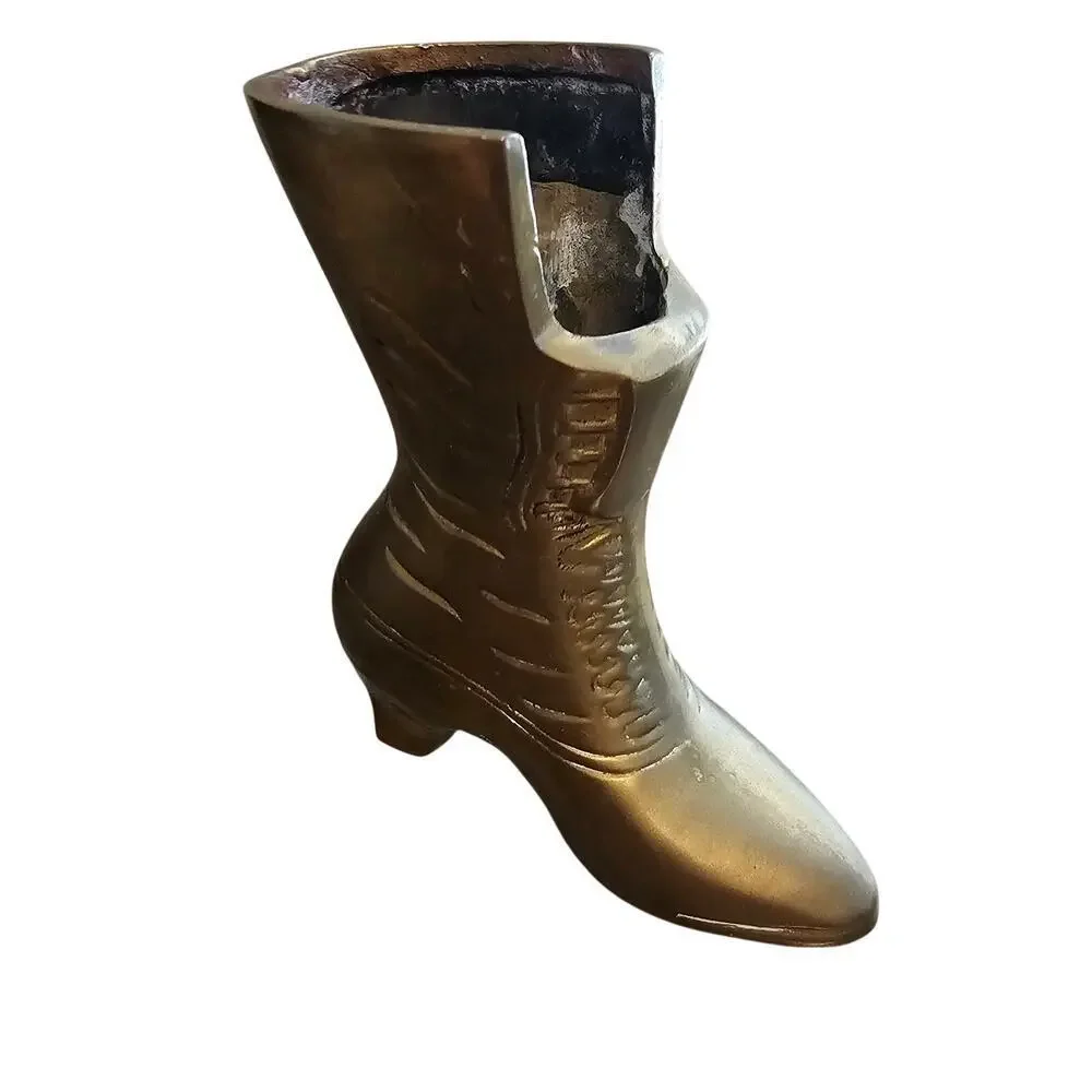 Vintage Brass Victorian Boot Figurine Shoe MCM Home Decor Vase Planter Mod